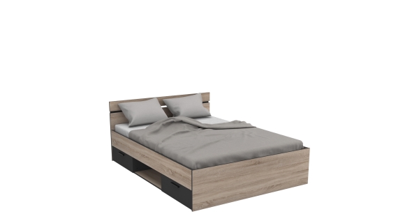 LETENYE, postel 140x190 cm, dub kartáčovaný/černá mat