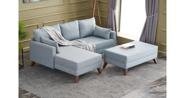 Levá rohová sedačka s taburetem AMARA, modrá