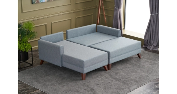 Levá rohová sedačka s taburetem AMARA, modrá