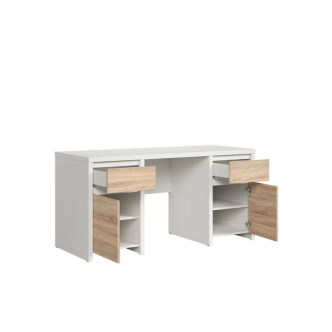 LOBATES psací stůl 2D2S, bílá/dub sonoma, 5 let záruka