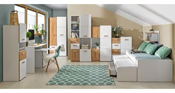 LOLLAND policová skříň 1D, bílá/dub nash, 5 let záruka