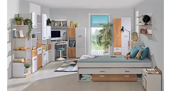 LOLLAND policová skříň 1D, bílá/dub nash, 5 let záruka