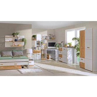 LOLLAND postel s přistýlkou, bílá/dub nash, 5 let záruka