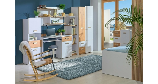 LOLLAND postel s přistýlkou, bílá/dub nash, 5 let záruka