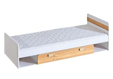 LOLLAND postel s úložným prostorem, bílá/dub nash, 5 let záruka