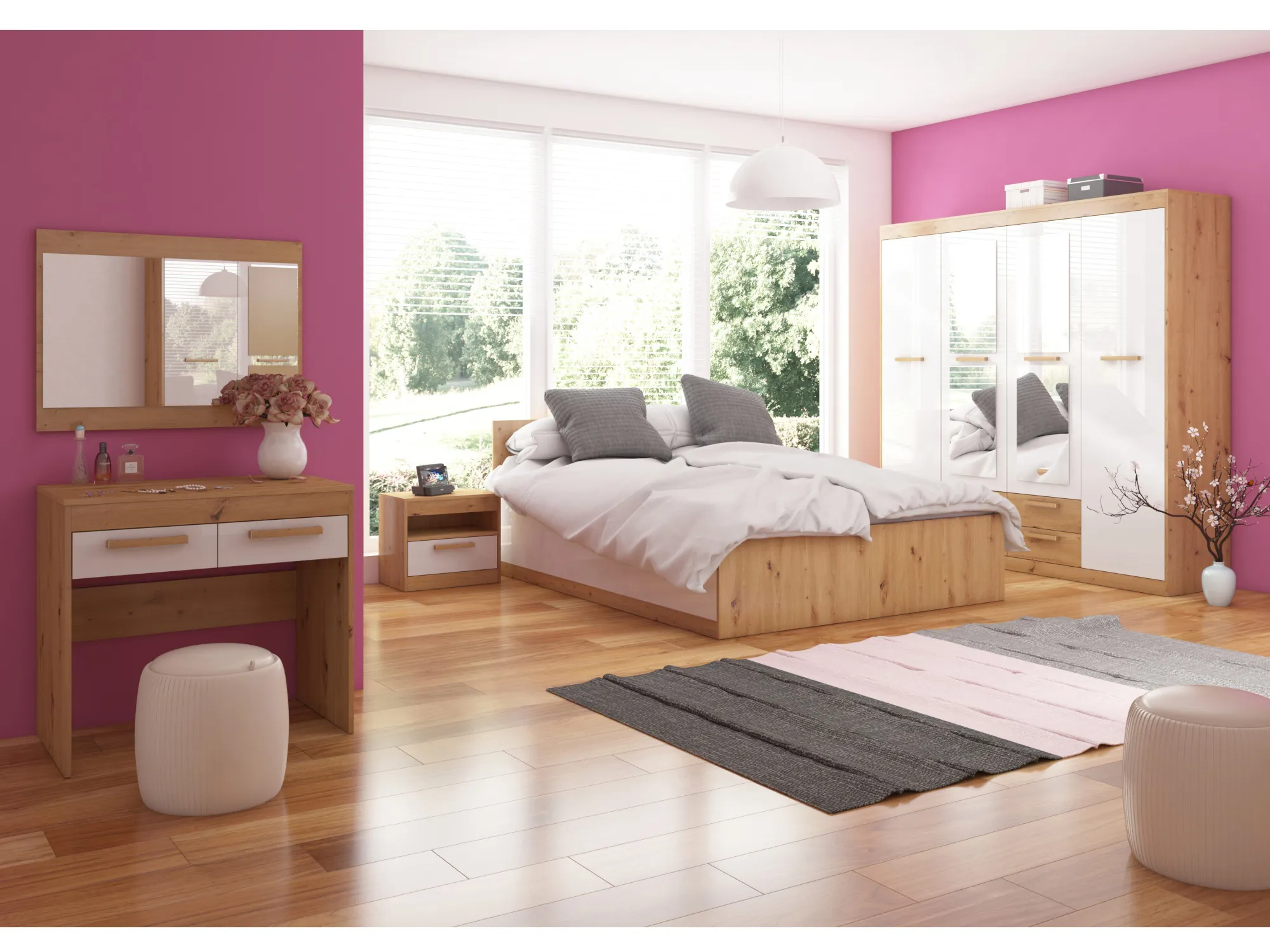 Ložnice GATTON 2, dub artisan/bílý lesk, 5 let záruka