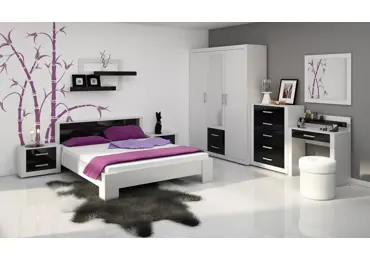 Ložnice MOLTENO, bílá/černý lesk