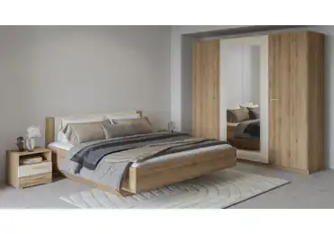 Ložnice NATTAN s postelí 160x200 cm, dub divoký/béžová