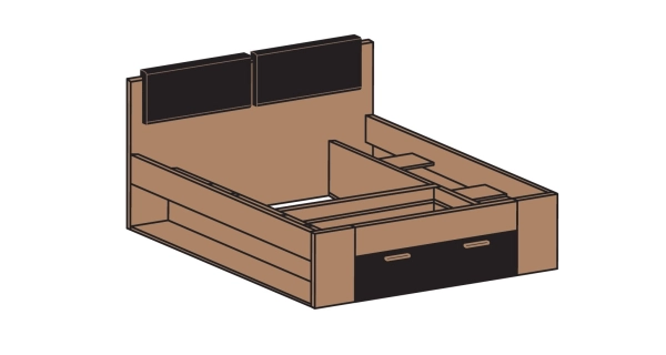 Ložnice ZANDER 2 s postelí 180x200 cm, dub monastery/černý lesk