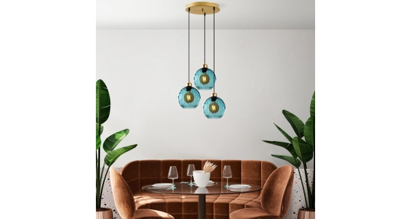 Lustr FERLAN 3xE27 44x40-120 cm, černá/modrá