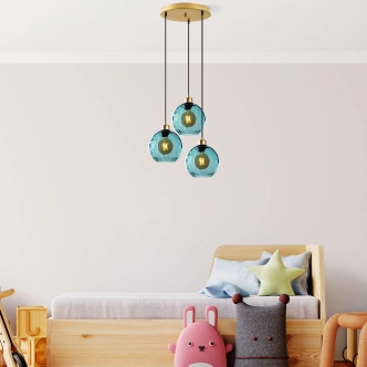 Lustr FERLAN 3xE27 44x40-120 cm, černá/modrá