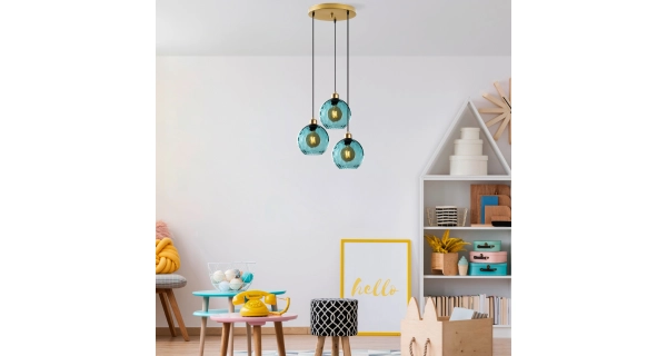 Lustr FERLAN 3xE27 44x40-120 cm, černá/modrá