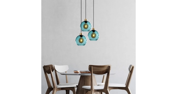 Lustr FERLAN 3xE27 44x40-120 cm, černá/modrá