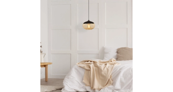 Lustr YORFIN 1xE27 25x33-113 cm, černá/medová