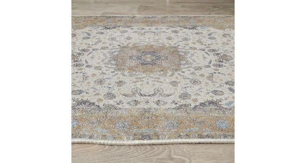 Luxusní koberec, bavlna/polyester, nízký vlas, protiskluzový, béžovo/bílý, 180 x 280 cm