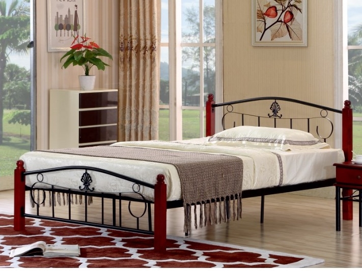 FIBIOUS kovová postel s roštem 140x200 cm, dub