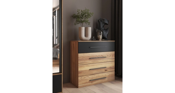MAGGIE komoda 4S, dub mauvella/černá