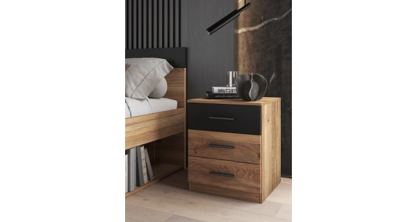 MAGGIE noční stolek, dub mauvella/černá