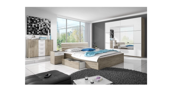 MAGGIE postel 160x200 cm, dub san remo světlý/bílá 