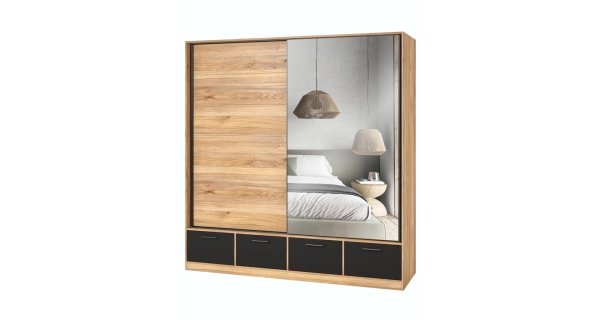 MAGGIE skříň s posuvnými dveřmi, dub mauvella/černá