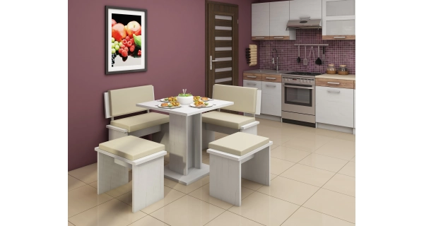 Malá lavice GURLAN, craft bílý/béžová ekokůže, 5 let záruka