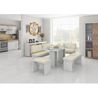 Malý taburet GURLAN, craft bílý/béžová ekokůže, 5 let záruka