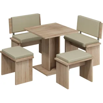 Malý taburet GURLAN, dub sonoma sv./béžová ekokůže