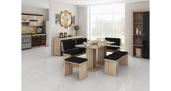 Malý taburet GURLAN, dub sonoma sv./černá ekokůže, 5 let záruka