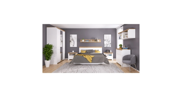 Manželská postel VENUSTA 160x200 cm, bílá/dub wotan