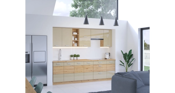 MEADOW, skříňka dolní 60 D 1F BB, korpus: dub artisan, dvířka: cappuccino lesk, dub artisan