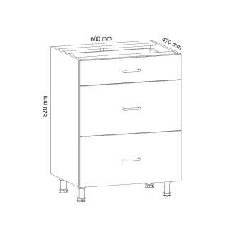 MISAEL dolní skříňka D60S3, korpus bílý, dvířka borovice andersen