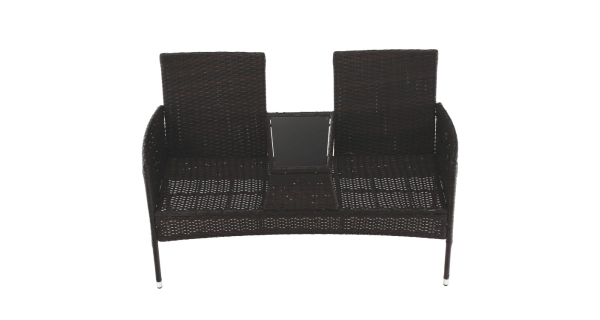 MONTEK, 2-sed se stolkem a polštáři, hnědá/krémová