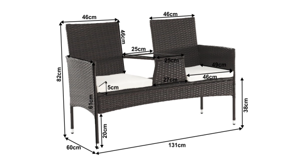 MONTEK, 2-sed se stolkem a polštáři, hnědá/krémová