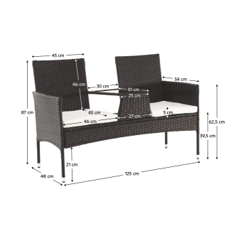 MONTEK, 2-sed se stolkem a polštáři, hnědá/krémová
