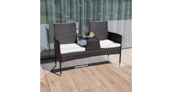 MONTEK, 2-sed se stolkem a polštáři, hnědá/krémová