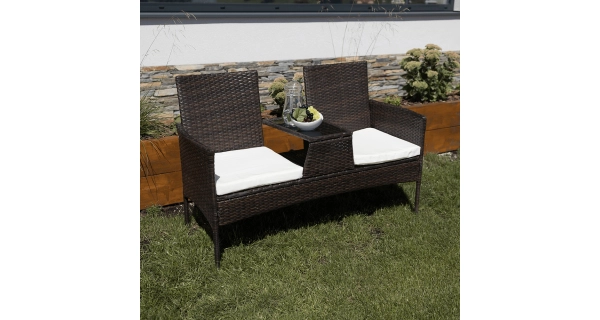 MONTEK, 2-sed se stolkem a polštáři, hnědá/krémová