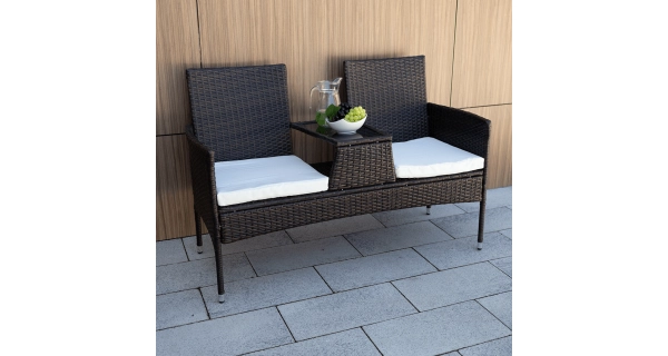 MONTEK, 2-sed se stolkem a polštáři, hnědá/krémová