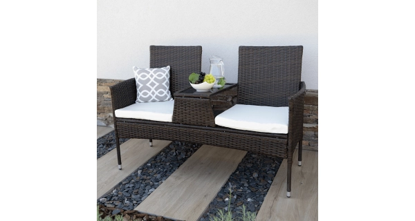 MONTEK, 2-sed se stolkem a polštáři, hnědá/krémová