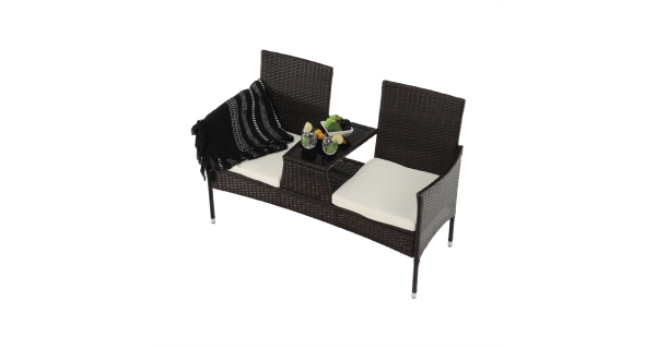 MONTEK, 2-sed se stolkem a polštáři, hnědá/krémová