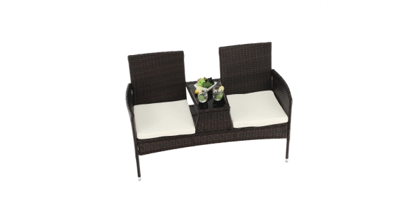 MONTEK, 2-sed se stolkem a polštáři, hnědá/krémová