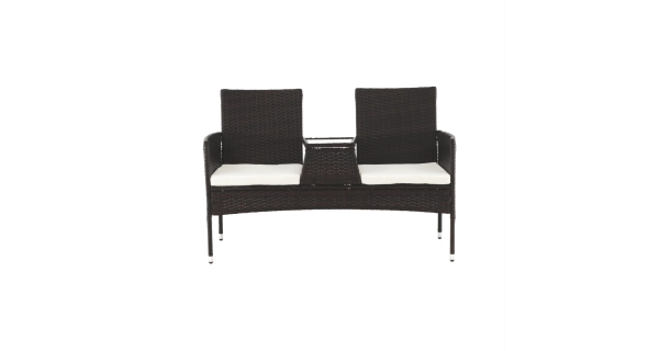 MONTEK, 2-sed se stolkem a polštáři, hnědá/krémová