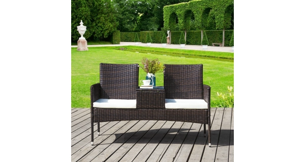 MONTEK, 2-sed se stolkem a polštáři, hnědá/krémová