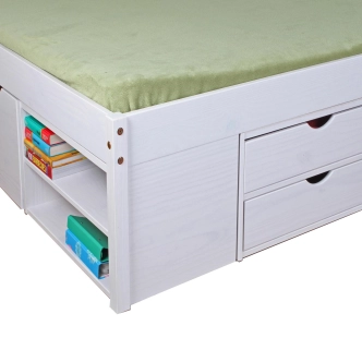 Multifunkční dvoulůžko WRIGHTSON 180x200 cm, masiv borovice/bílý lak