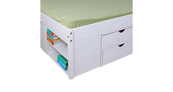 Multifunkční dvoulůžko WRIGHTSON 180x200 cm, masiv borovice/bílý lak