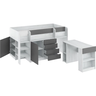 Multifunkční patrová postel ANSBERT, levá, craft bílý/grafit, 5 let záruka