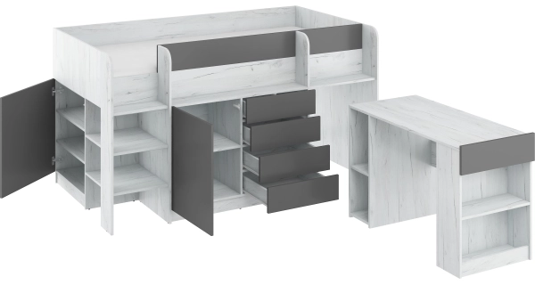 Multifunkční patrová postel ANSBERT, levá, craft bílý/grafit, 5 let záruka