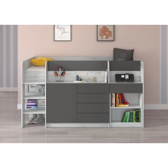 Multifunkční patrová postel ANSBERT, levá, craft bílý/grafit, 5 let záruka