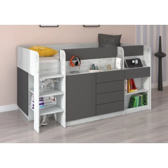 Multifunkční patrová postel ANSBERT, levá, craft bílý/grafit, 5 let záruka