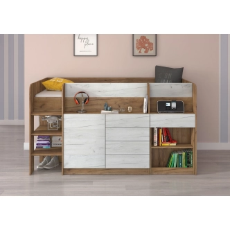 Multifunkční patrová postel ANSBERT, levá, craft zlatý/craft bílý, 5 let záruka