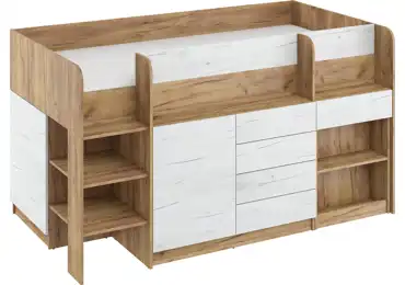 Multifunkční patrová postel ANSBERT, levá, craft zlatý/craft bílý